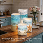 LED Flickering Candles Battery Operated Candles Set of 4 with Remote Control Timer Dancing Flame Pillar Candles Home Table Coastal Decoration, Beach Coastal - Image 3