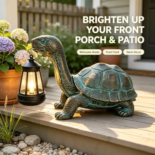Solar Turtle Garden Statue with Hanging Solar Lantern - Image 6