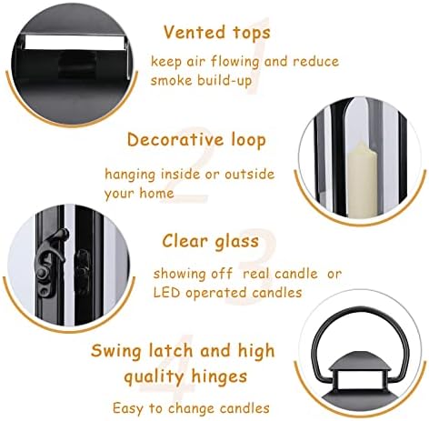 Bdor 20 Inch Outdoor Indoor Lantern, Set of 2 Black Metal Candle Lanterns - Image 4