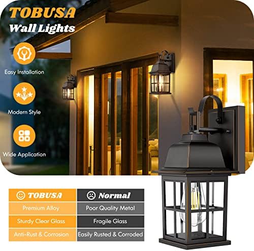 2-Pack Outdoor Wall Sconces, 100% Aluminium Oil-Rubbed Bronze Exterior Light Fixtures Wall Mount, Waterproof &Anti-Rust Outside Wall Lanterns Porch Lights for House Garage Doorway, Bulbs Not Included - Image 2