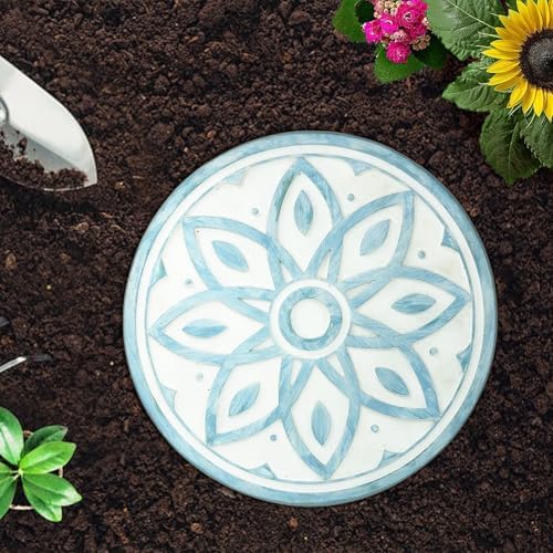 2 Pack Geometric Stepping Stones, 10” Round Cement Garden Path Stones, Mandala Mosaic Tile Design for Outdoor Patio Decor, Non-Slip & Weather-Resistant Fall Garden(Blue) - Image 5
