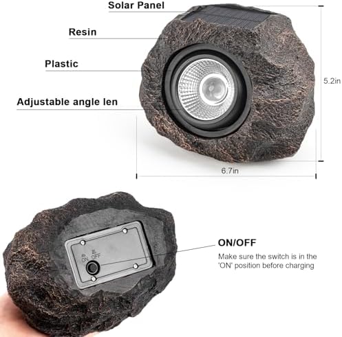 Solar Rock Lights Outdoor – 4 Pack Waterproof LED Landscape Garden Spotlights, Realistic Stone Design, Wireless Solar Powered Pathway Lights for Yard, Walkway, Patio & Lawn Decoration (Auto On/Off) - Image 5