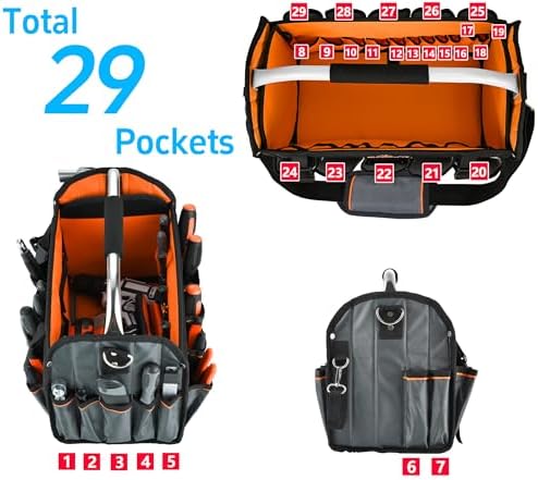 16-Inch Open-Top Tool Tote, 29-Pocket Pro Bag for All Trades - Image 5