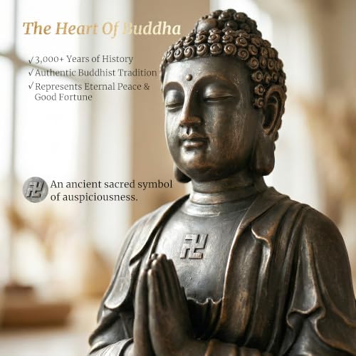 Sculptures Buddha Statue, Garden Statues 23.6 Inch Tall, Large Magnesium Oxide Buddha Sculpture Indoor & Outdoor, Statue for Home Decor Yard Porch Patio, Dark Gray with Gold Accents - Image 2