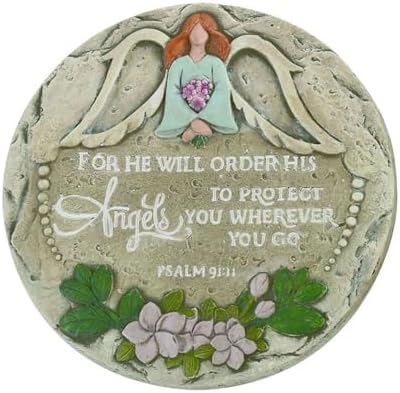 Cottage Garden for He Will Order His Angels to Protect - Psalm 91:11 - Multicolor 9 Inch Stone Outdoor Weathered Garden Stepping Stone by CottageGarden