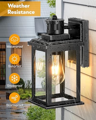VIANIS Motion Sensor Outdoor Light, 2 Packs Exterior Lights for House, Black Waterproof Dusk to Dawn Outside Porch Lights Lantern for Garage Patio Doorway,Distance Adjustable(Hardwired, not Solar) - Image 5