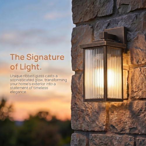 13" Black Brush Gold Outdoor Wall Light, All-Metal Frame Porch Light - Image 3