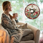 Stained Glass Window Hanging Vintage Sewing Machine with Roses Sun Catchers Floral Art Suncatchers for Home Porch Garden Indoor & Outdoor Decor (9.8x9.8 in) - Image 2
