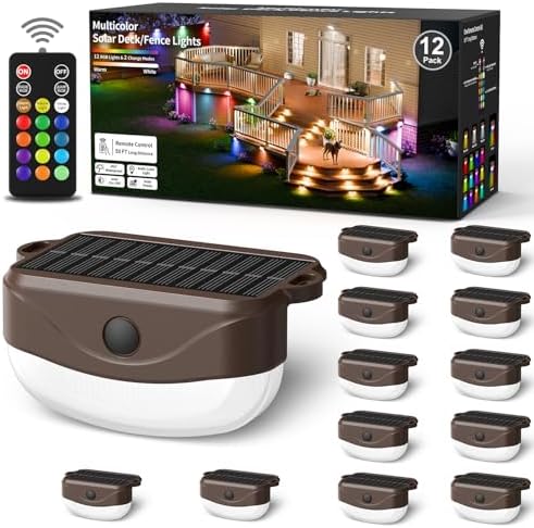 12 Pack Color Changing Solar Fence Lights with Remote, Solar Deck Lights by Unknown
