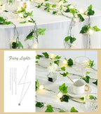 Artificial Flower Vine String Lights With Green Leaves Decor|Led Copper Wire Fairy Lights|Romantic Artificial Plants Ambiance Lamps For Party Christmas Bedroom,B-Warm White,2m(6.5ft)-20LED-Solar - Image 6