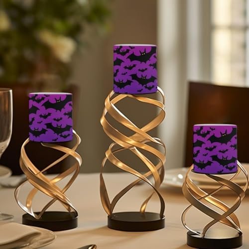 Purple Halloween Flameless Candles with Remote Battery Operated Candles with Timer Pack of 4 Black Bat Print LED Pillar Tea Lights for Indoor Outdoor Party Home Decorations - Image 4