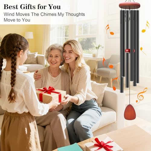 Aluminium Wind Chimes Outside, Soothing Melodic Patio Decor Gift, Black 46" - Image 6
