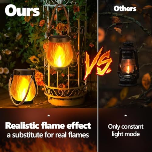 Kaliqo Solar Flame Lights Outdoor, Dancing Flame Lights, Waterproof Solar Charging Hanging Lantern, USB & Solar Powered Waterproof Garden Torch for Yard Patio, Garden Path, Camping Decor - Image 2