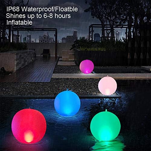 Rukars Floating Ball Pool Light Solar Powered 4 PCS, 14 Inch Inflatable Hangable IP68 Waterproof Rechargeable Color Changing Led Glow Globe Pool - Image 6