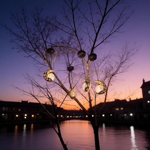 Solar Moon Hanging Backyard Lights, Outdoor Mandala Gold Decor Women Gifts - Image 5