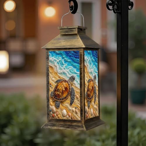 Solar Lantern Colorful Mosaic Sea Turtle Outdoor Waterproof Garden Hanging Lantern Solar Powered Lighting Outside Solar Light for Patio Yard Camping, Gifts for Women Mom - Image 6