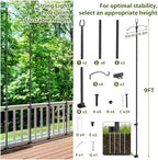 ETELI 2 Pack Light Poles for Outside, 9FT String Light Poles with Ground Stakes, Heavy Duty Outdoor Light Poles for Hanging Lanterns Patio Light Poles for Backyard Decor Wedding Party Camping, Black - Image 2