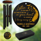 Personalized Memorial Wind Chime – “Listen to The Wind and Think of Me” Custom Name & Years – Outdoor Feather Bird Sympathy Gift for Loss of Loved One – Healing Remembrance Windchime Tribute by AlpadilCo