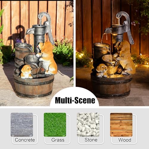 Glitzhome Water Fountain Outdoor, Outdoor Fountain with Lights & Pump, 23.75" H Cute Dog Playing Around The Water Polyresin Cascading Waterfall Floor Standing Water Feature for Garden, Patio - Image 5