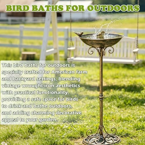 27.6" H Cast Iron BirdBaths for Outdoors,Metal Bird Bath for Outside - Image 6