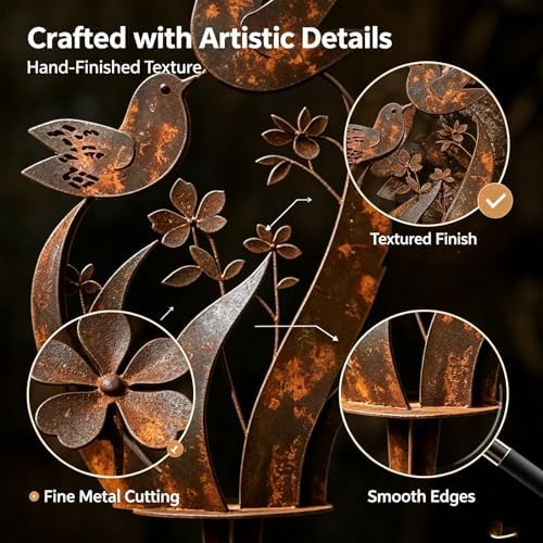 Bird & Wildflower Metal Garden Stake, Decorative Plant Stakes with Floral Design Handmade Flower Shaped Sculpture, Rustic Garden Art Decor Gift for for Flower Bed Planters Patio & Lawn Lovers(1PC) - Image 4
