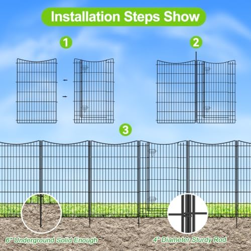 INJOPEXI Decorative Garden Fence 6 Panels 13ft (L)×42in (H) Animal Barrier Fences with 5 Panels + 1 Gate, No Dig Garden Fencing Rustproof Metal Wire Temporary Rabbit Dog Fence for Patio Outdoor Yard - Image 3