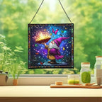Magic Hat Gnome Stained Glass Suncatcher – Square Hanging Window Panel for Home or Greenhouse – Whimsical Glass Art Gift for Garden Lovers, Christmas, Halloween, Father Days 7Z3UEG - Image 2