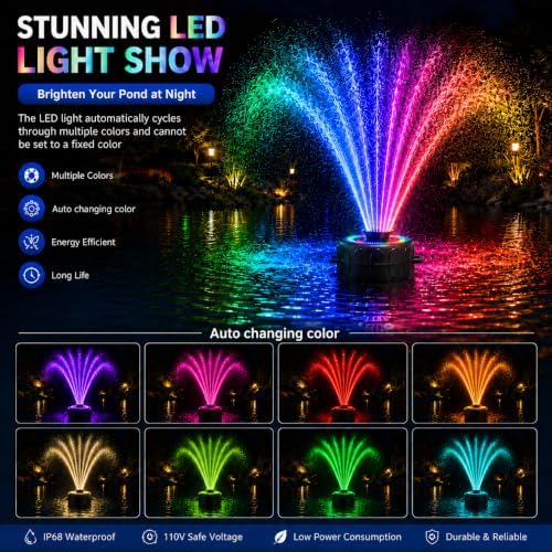 Pond Fountain Aerator with Lights RGB Light 1HP 750W 110V Fountain - Image 3
