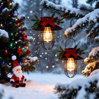 2 Pack Christmas Solar Hanging Lantern with Red Bow & Berry Decor by LEOKED
