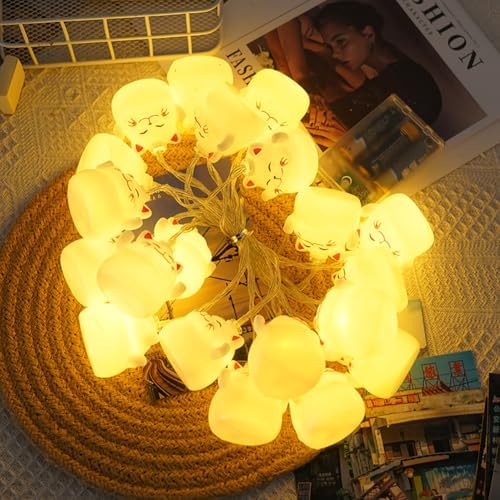 CAKERS Cute Cartoon Cat String Lights|Creative Luminous Night Light|LED Warm White Copper Wire Lights|Hanging Fairy Lights for Bedroom Party Decor,A,1.5m(4.9ft)-10LED-USB - Image 2
