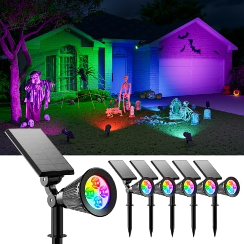 FALOVE 6 Pack Color Change Solar Spotlights Waterproof RGB Halloween Decor by FALOVE