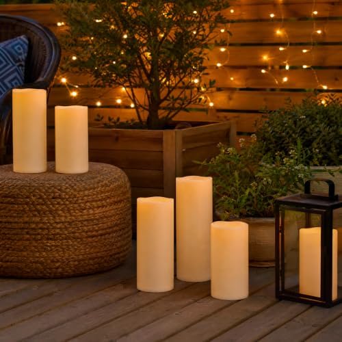 10" 12" 14" x 5" Extra Large Waterproof Outdoor Flameless Candles Battery Operated LED Pillar Candles for Indoor Outdoor Lanterns, Off White, Long Lasting, Set of 3 - Image 3