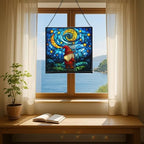 Starry Night Gnome Stained Glass Suncatcher – Square Hanging Window Panel for Home or Greenhouse – Whimsical Glass Art Gift for Garden Lovers, Christmas, Halloween, Father Days a2v77s - Image 6