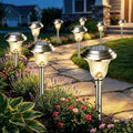 BEAU JARDIN 8 Pack Solar Pathway Lights White+ Color Changing Stainless Steel 3 Mode Outdoor Multicolor Metal Solar Powered Waterproof Glass for Garden Landscape Path Yard Walkway Driveway Silver by BEAU+JARDIN