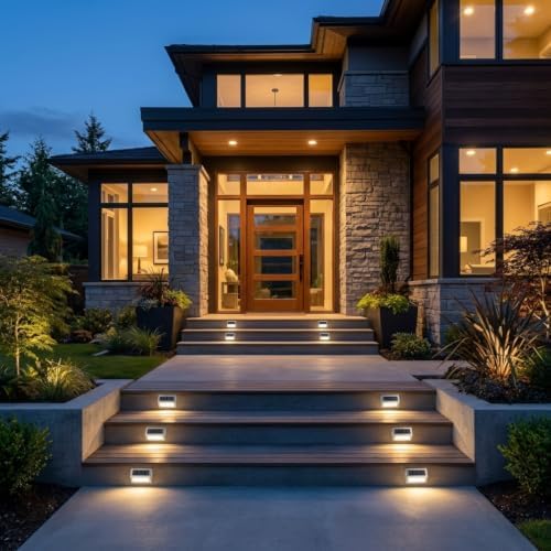 SOLVAO Solar Stair Lights Outdoor, 6 Pack Solar Step Lights with Auto On/Off Dusk to Dawn Sensor, Waterproof IP44 LED Deck Fence Lights, Stainless Steel Solar Wall Lights for Steps, Pathway, Garden - Image 6