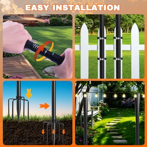 6 Pack 10Ft String Light Poles, Metal Poles with Fork for Outside Lights,Outdoor Metal Light Stand with Fence Brackets Hanging Lights for Garden Patio Wedding Backyard Deck Party - Image 5