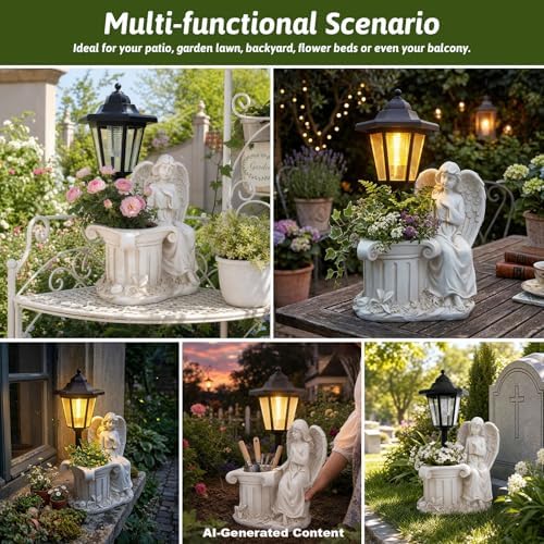 Solar Angel Outdoor Garden Statues with Lantern & Flower Pot - Image 4