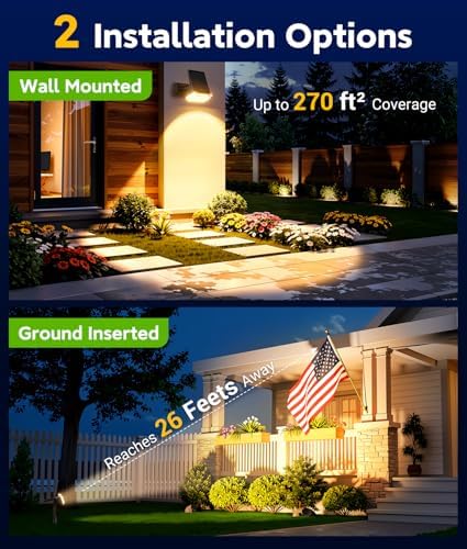 LETMY Solar Lights Outdoor Waterproof IP65, 4 Pack Solar Spot Lights Outdoor with 14 Big LEDs, 2-in-1 Wall Lights & 2 Modes Solar Landscape Spotlights for Pathway Yard Decor Garden Gifts (Warm White) - Image 4