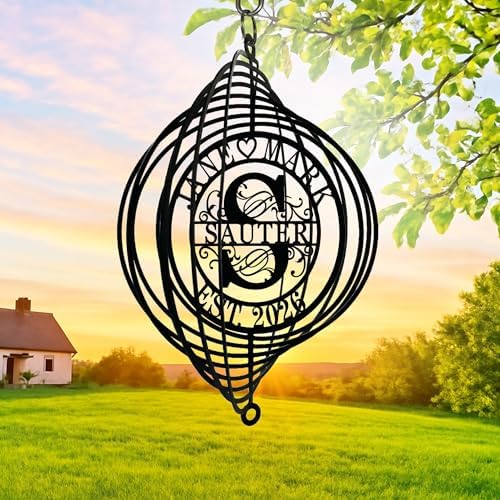 Personalized Wind Spinners Metal Yard Art Garden Decor Wedding for Couple Outdoor Hanging Kinetic Sculpture 3D Swivel Ornament Housewarming Present - Image 3