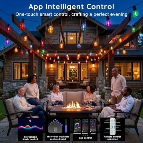 300FT RGB+IC Outdoor String Lights, Dimmable Shatterproof LED Bulbs, IP67 Waterproof DreamColor Chasing Lights, Multicolor Dynamic Lighting for Patio Balcony Garden & Outdoor Living Area Decoration - Image 3