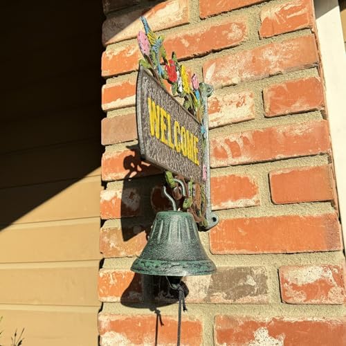 Vintage Cast Iron Welcome Sign with Functional Doorbell (13.5x11 inches) - Decorative Outdoor Wall Hanging with Hand-Painted Birds and Flowers HC7466 - Image 5