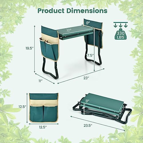 Goplus Garden Kneeler and Seat, Foldable Garden Bench for Kneeling & Sitting, Widened 8" EVA Soft Foam Pad, Heavy-Duty Garden Stool w/ 2 Large Tool Pouches, Gardening Gift for Women Men Seniors - Image 3
