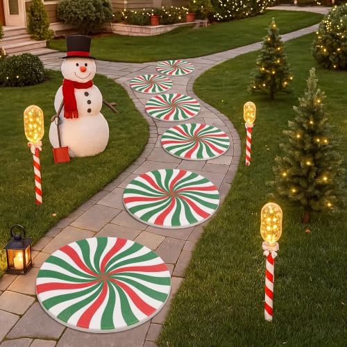 Dunzy 6 Pcs Peppermint Outdoor Decor Christmas Stepping Stone, 8", Sty2 - Image 5