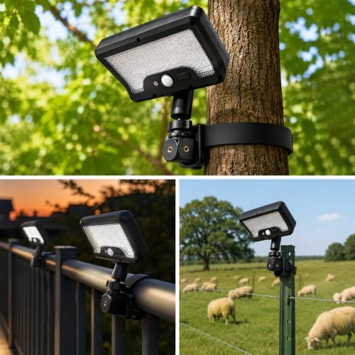 Strap-On Solar Lights Outdoor, Quick-Release Zip Tie Mount Motion Sensor Security Light, 3-Way Mounting Holes, 360° Adjustable LED Solar Fence Lights for Tree, Pole, Balcony Railing, T-Post & Camping - Image 4