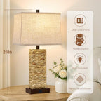 GyroVu Rattan Table Lamps Set of 2, Bedside Lamps for Bedroom Nightstand - Image 2
