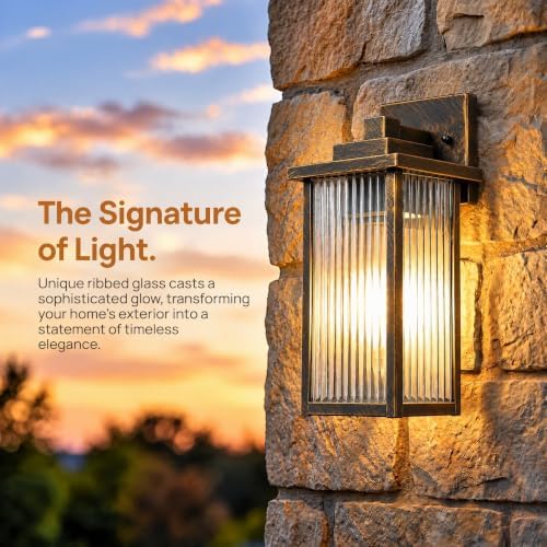 2-Pack 15" Black Brush Gold Outdoor Wall Light, Metal Porch Light - Image 2