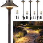 Gardenreet Low Voltage Landscape Lighting Brass - 12v Pathway Lights Waterproof, Hard Wired Path Light Outdoor, Mushroom Bronze for Exterior Area Patio with 3W 4000K Neutral White G4 Bulb (4 Pack) by Gardenreet