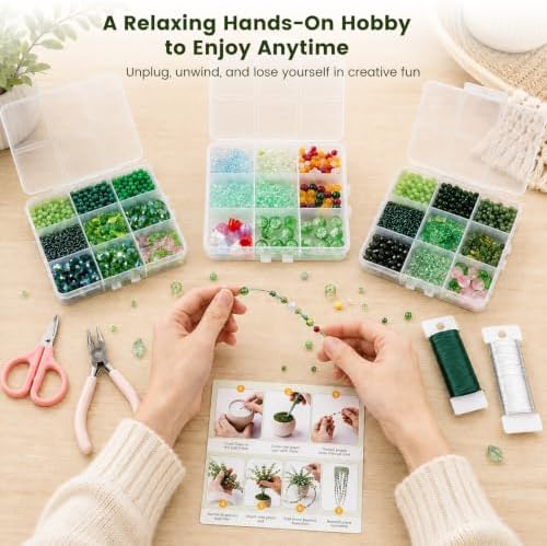 Lurui Beaded Plant Kit - DIY Glass Bead Plant Making Kits for Adults - Succulent Flower Suncatcher Garden Craft Starter Set with Green Crystal Seed Beads - Image 7