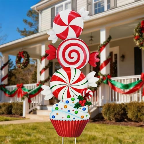 3 Pack Christmas Garden Stakes 32.5in Candy Dessert Metal Holiday Decor by YNGFIL