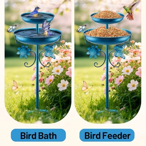 Daoeny Bird Bath for Outside, 42In Vintage Freestanding Birdbaths for Outdoors, Double Metal Bird Bath Feeder Bowls for Garden Patio Yard Lawn Decor, Upgraded 5-Pronged Base (Blue) - Image 4